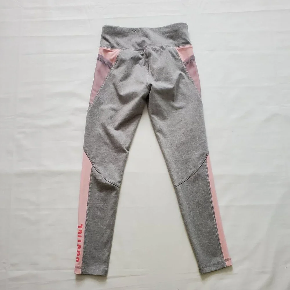 Justice Active Kids Yoga Pink Gray Color Mesh Block Leggings Size 8